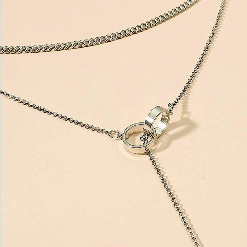 Silver Y Lariat Drop Ball Choker Necklace - Picture 3 of 4